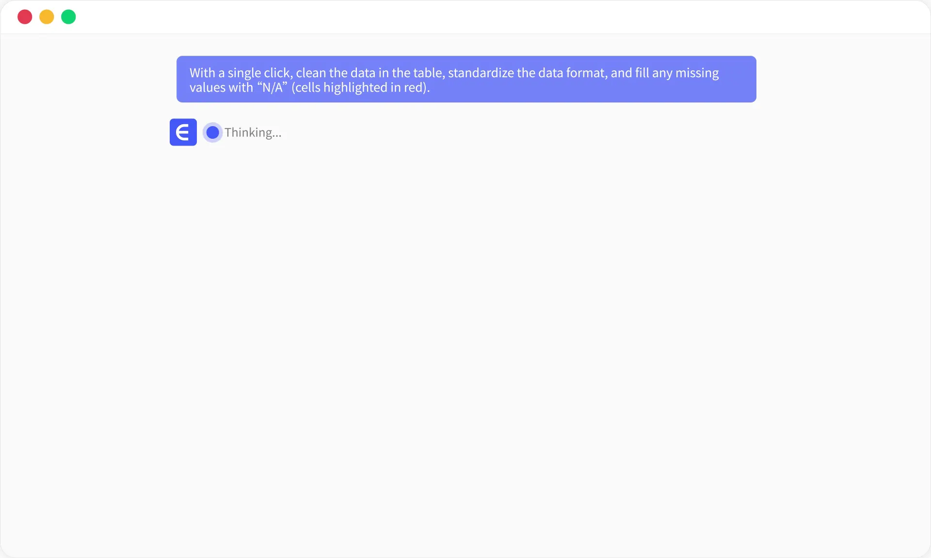 Prompt de RowSpeak solicitando estandarización de formato y manejo de valores faltantes