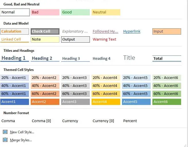 Applying a built-in Cell Style in Excel's ribbon menu. 1
