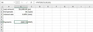 Formule PMT manuelle dans Excel 1