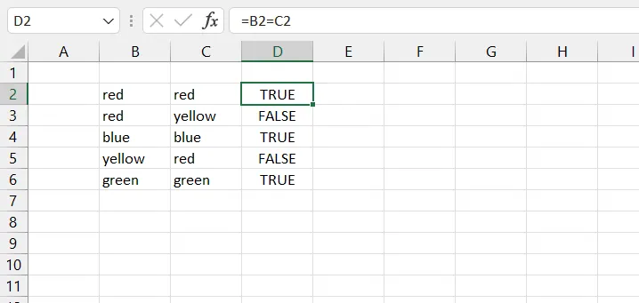 Comparaison de deux colonnes dans Excel avec une simple formule TRUE/FALSE 1