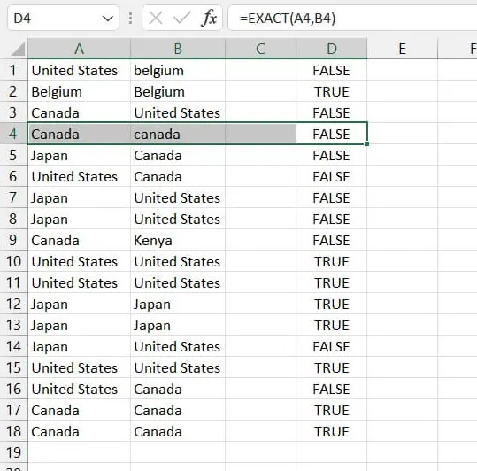 Utilisation de la fonction EXACT pour une comparaison sensible à la casse dans Excel 2