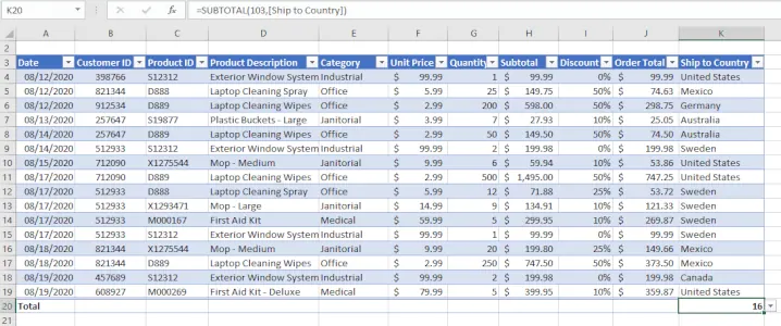 Excelテーブルの合計行機能の使用 3