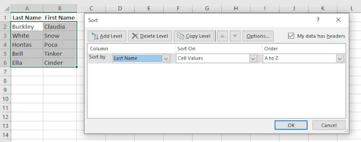 Une boîte de dialogue montrant les options de tri dans Excel, avec 'Vues' sélectionnée comme colonne de tri.