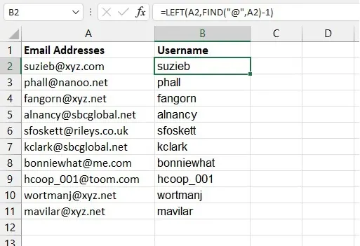 Una columna de correos en Excel 1