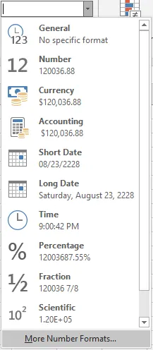 Excel number formats dropdown 1