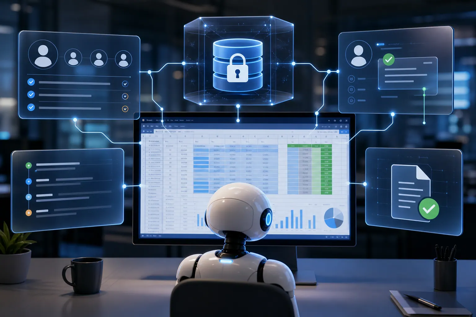 A governed Excel AI workflow keeps permissions, review, audit logs, and exports visible