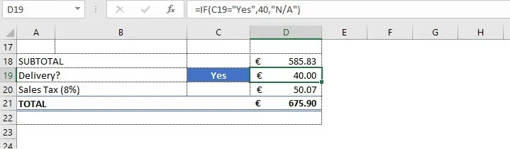 A simple Excel IF function to apply a fixed fee. 1