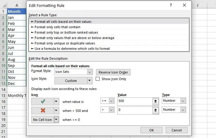 The Excel Conditional Formatting Rules Manager window. 2