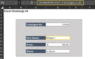 Un formulario de Excel que muestra errores #N/A después de una entrada no válida