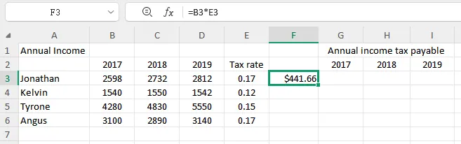 Anfängliche Formel für die Steuerberechnung