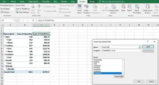 El cuadro de diálogo Insertar campo calculado en Excel.