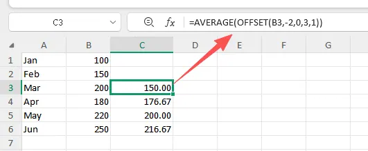 用於計算移動平均的 Excel 工作表中的複雜 OFFSET 公式