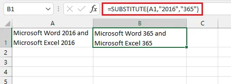 Excelでの単純なSUBSTITUTE関数の例 1