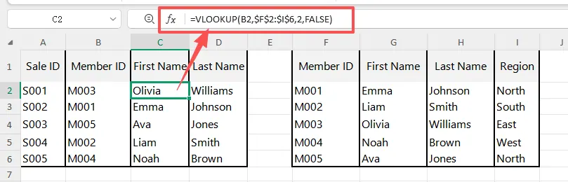 VLOOKUP example in Excel