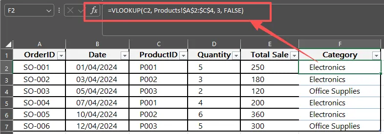 Verwendung einer VLOOKUP-Formel zum Zusammenführen von Daten