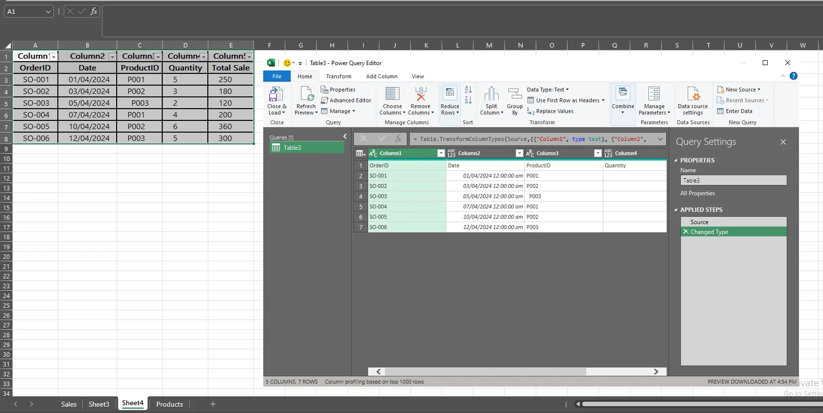 Éditeur Power Query montrant les étapes pour nettoyer et fusionner des données