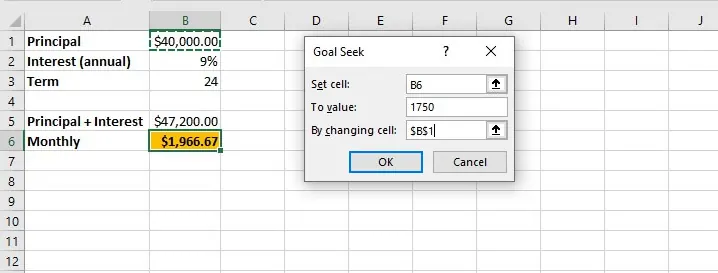 Excel Goal Seek Dialog