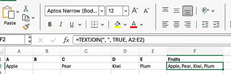 Trabalhando com Excel TEXTJOIN() para separadores personalizados 4