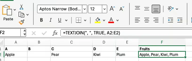 Working with Excel TEXTJOIN() for custom separators 4