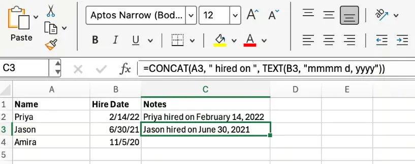 Handling numbers and dates with Excel CONCAT 6