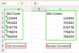 Números formatados como texto alinham à esquerda no Excel. 1