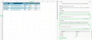 Divida os nomes em colunas separadas usando o Copilot no Excel. 4