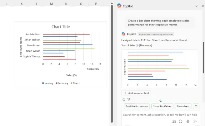 Visualizing the data with Copilot  in Excel 5