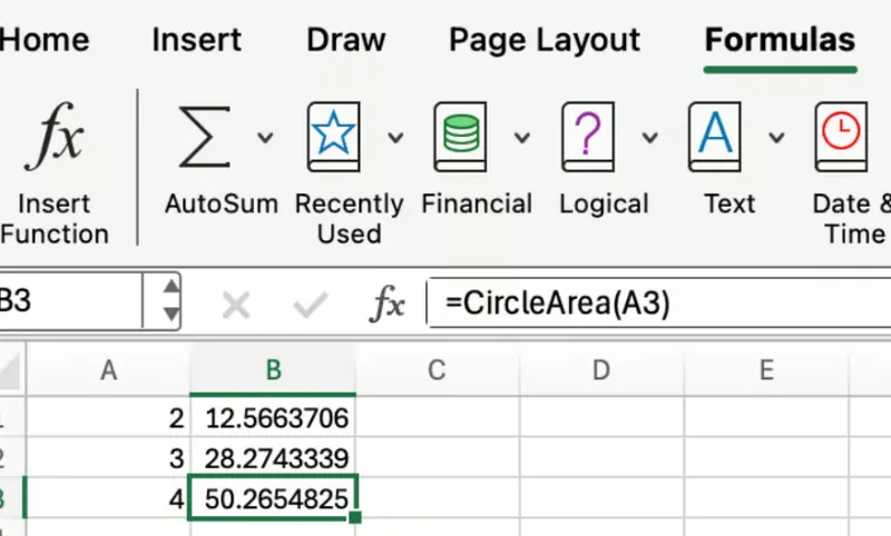 Excel LAMBDA-Funktion für eine Kreisfläche 3