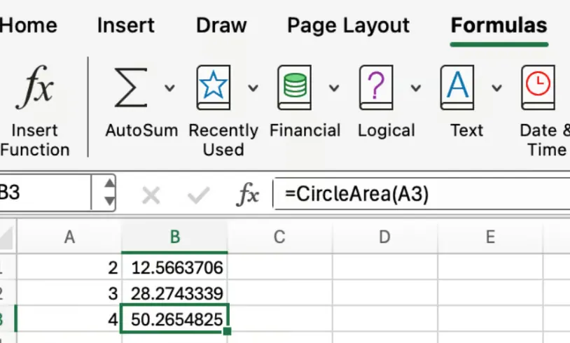 Função LAMBDA do Excel para área de um círculo 3