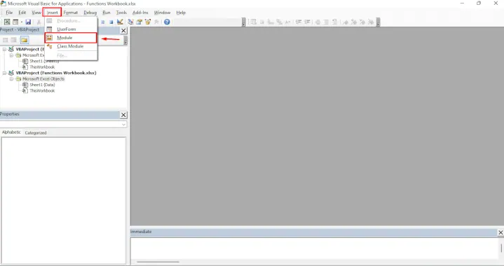 Insérer un nouveau module dans le VBE