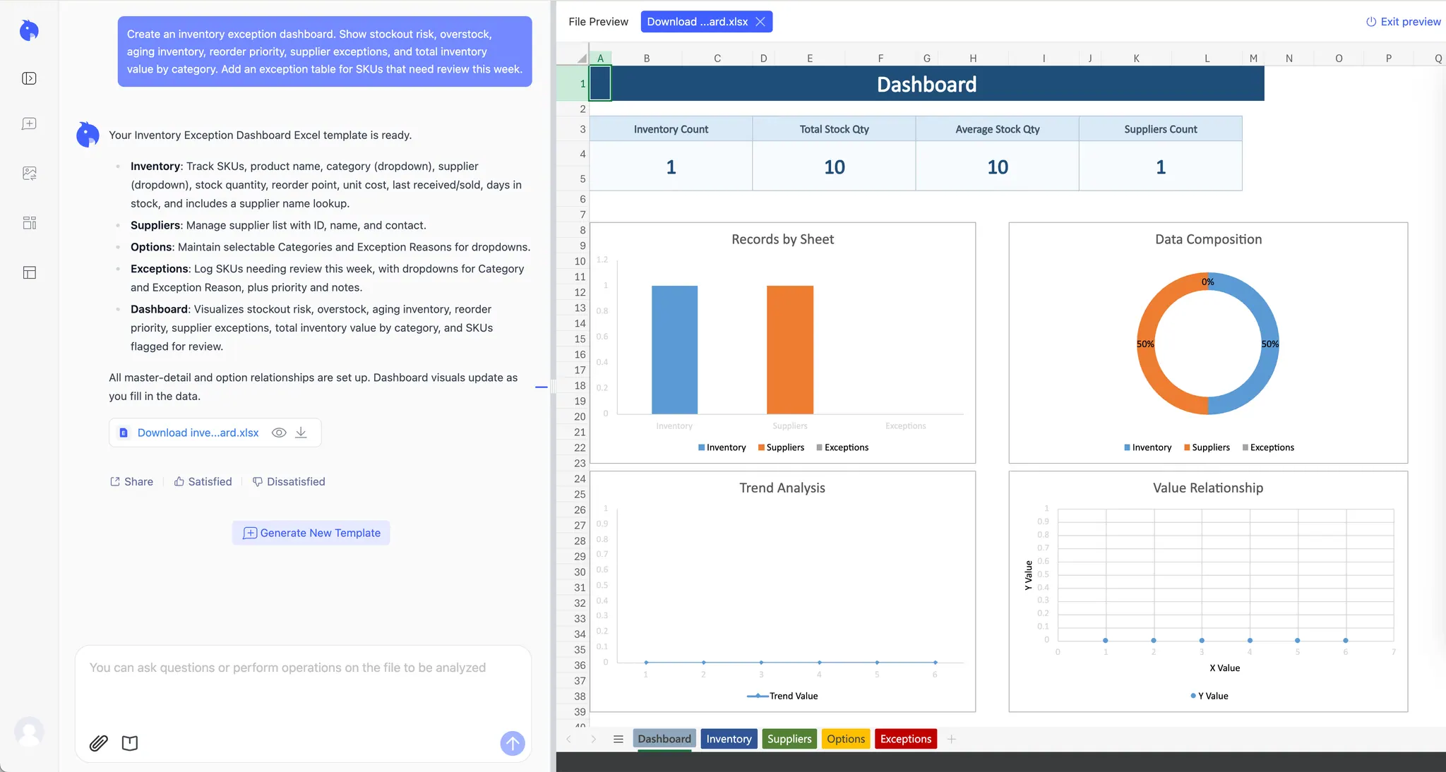 Inventory exception dashboard Inventory exception dashboard