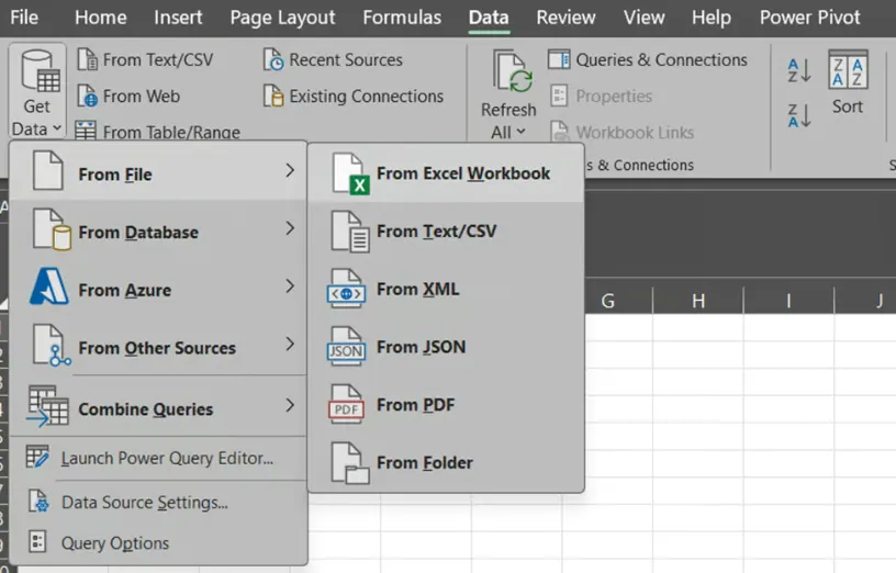 Using Excel data models to importing data into Excel 1