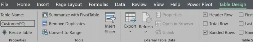 Table Design context window in Excel data model 15