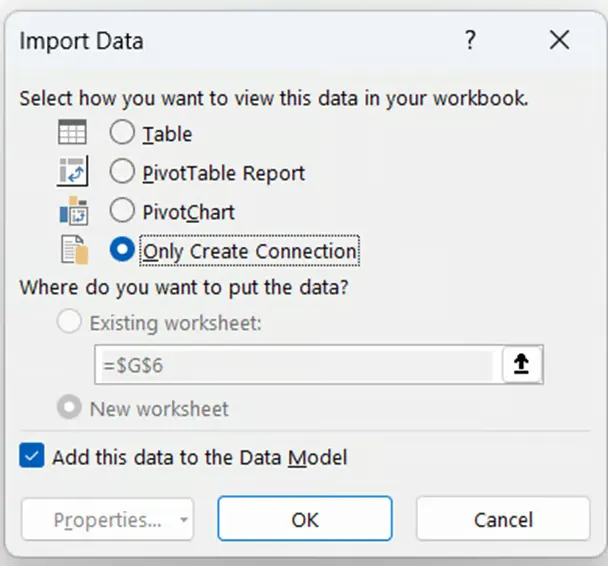 Import Data window in Excel data model 19