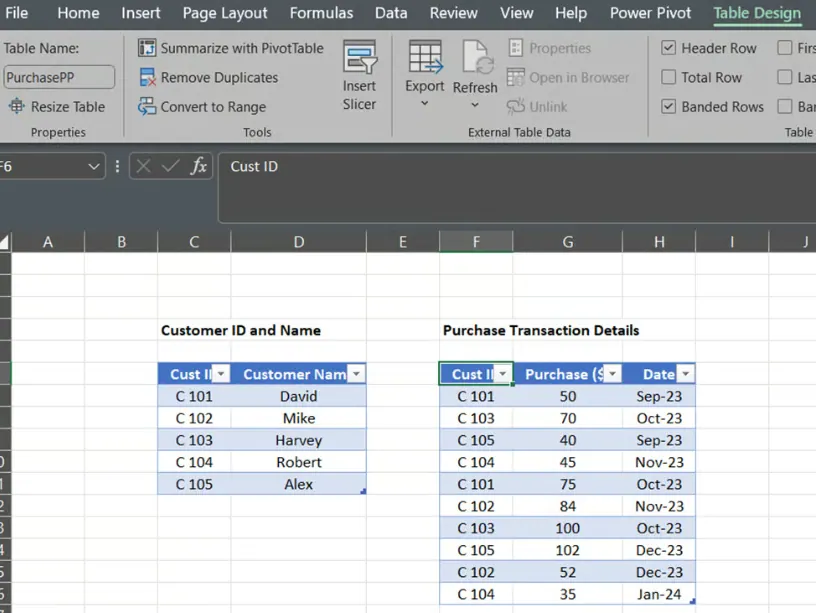 Two tables used for Excel data model 27