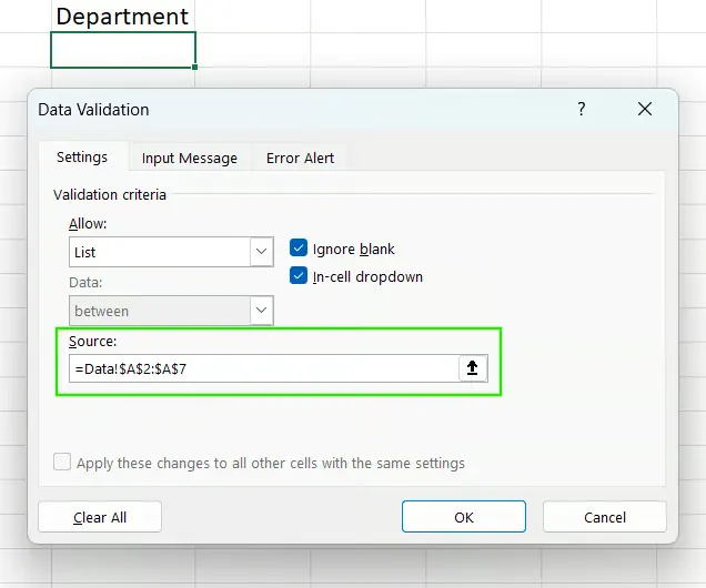 How to update a drop-down list in Excel 11