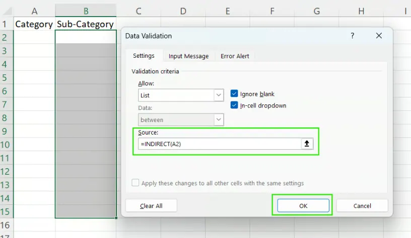 Create the dependent drop-down list in Excel. 17