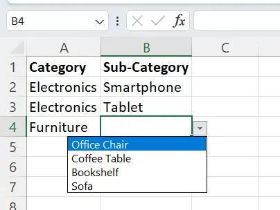 Example of dependent drop-down list in Excel. 18