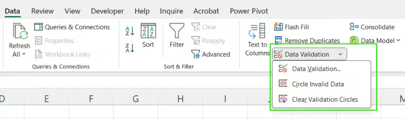 Data Validation in Excel 2