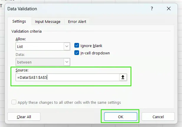 Drop-down list source data in Excel 4