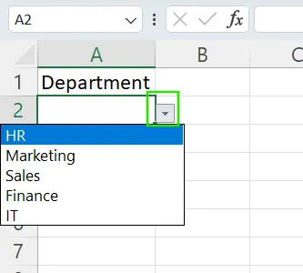 Excel drop-down list example in 5
