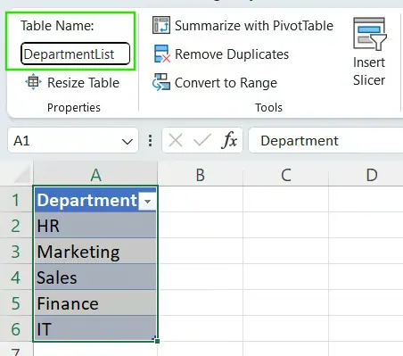 Table Name in Excel 8