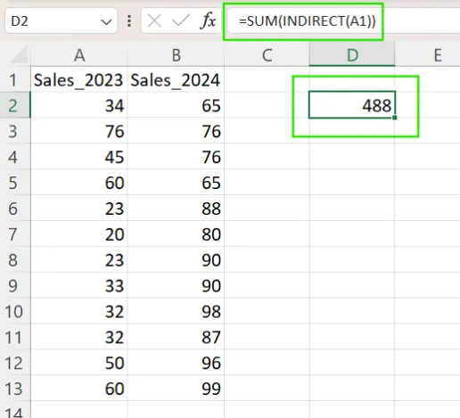 Using INDIRECT() to reference named ranges in Excel. 5