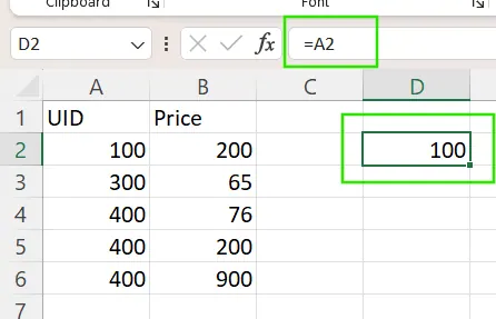 Direct cell reference in Excel. 6