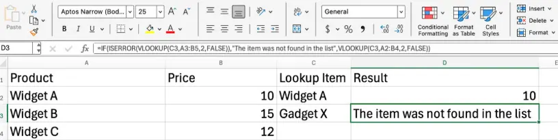 Excel ISERROR combined with IF() and VLOOKUP() 3
