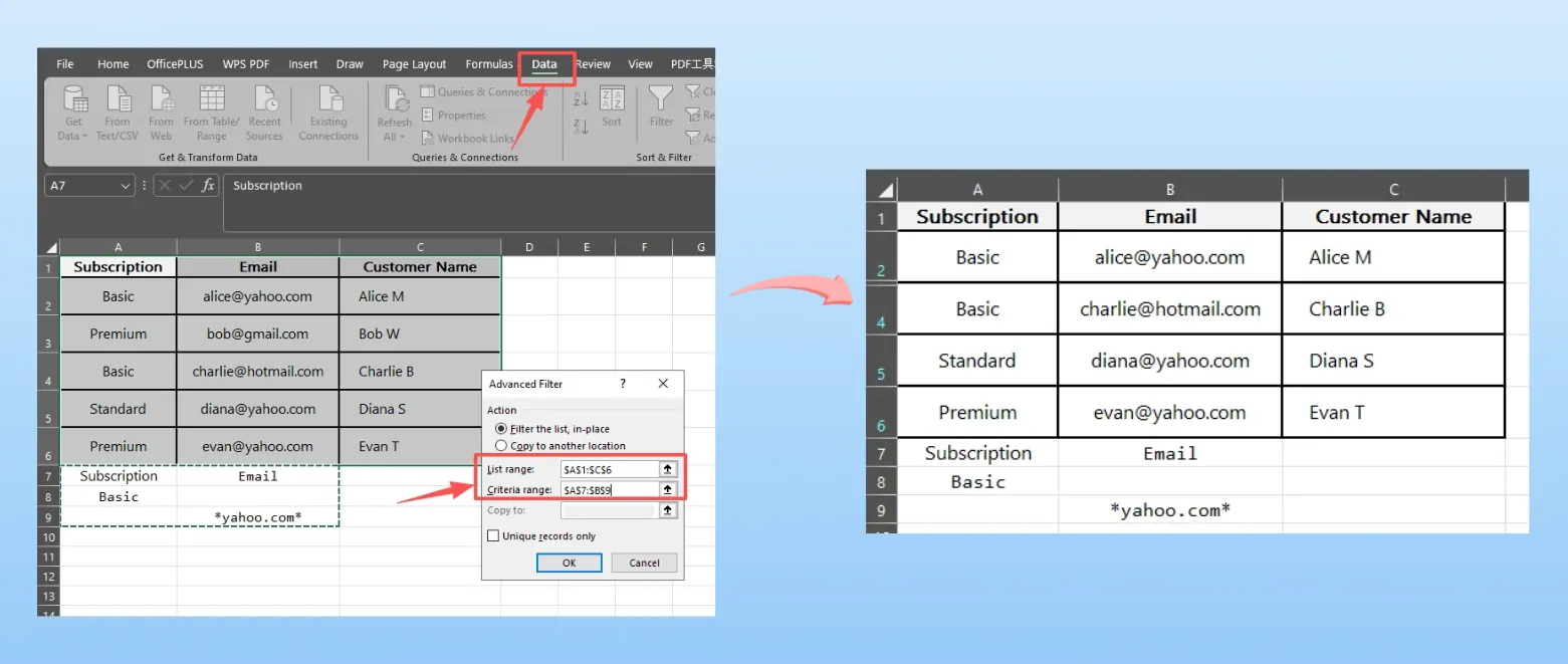 Excel's Advanced Filter dialog box