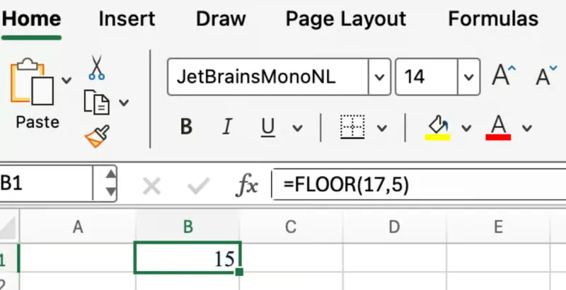 Excel FLOOR para arredondar um número positivo para baixo 1