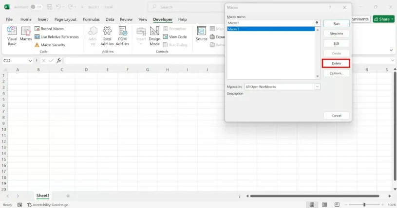 Deleting individual macros from the Macro Manager 6