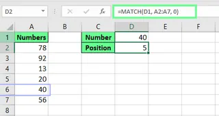 엑셀에서 MATCH 함수를 사용하여 숫자의 위치 찾기. 2