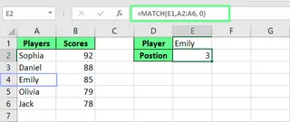 엑셀에서 MATCH 함수를 사용하여 텍스트의 위치 찾기. 3